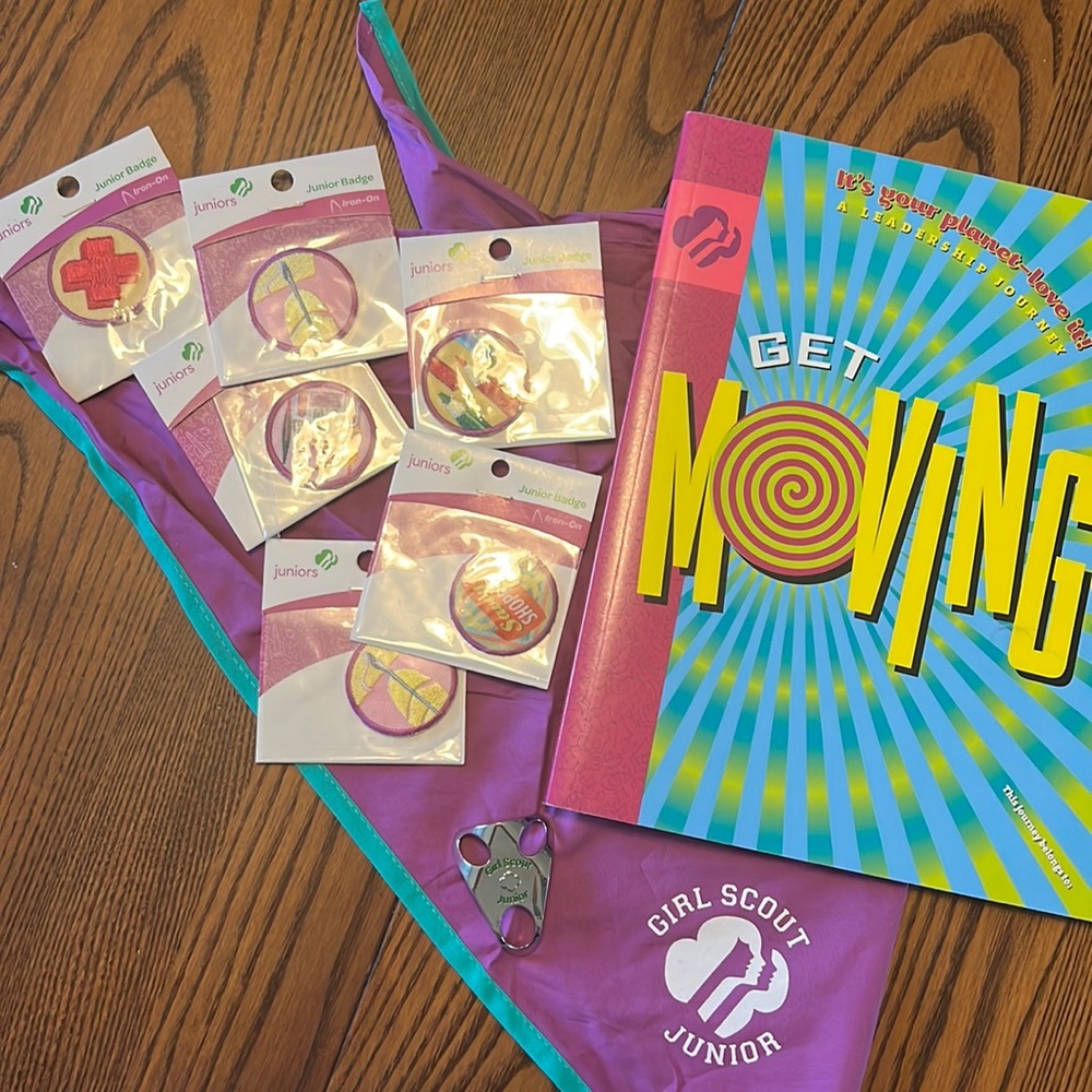 Girl Scout Junior Scarf, Scarf Slide, Badges, Bags + Free Journey Book